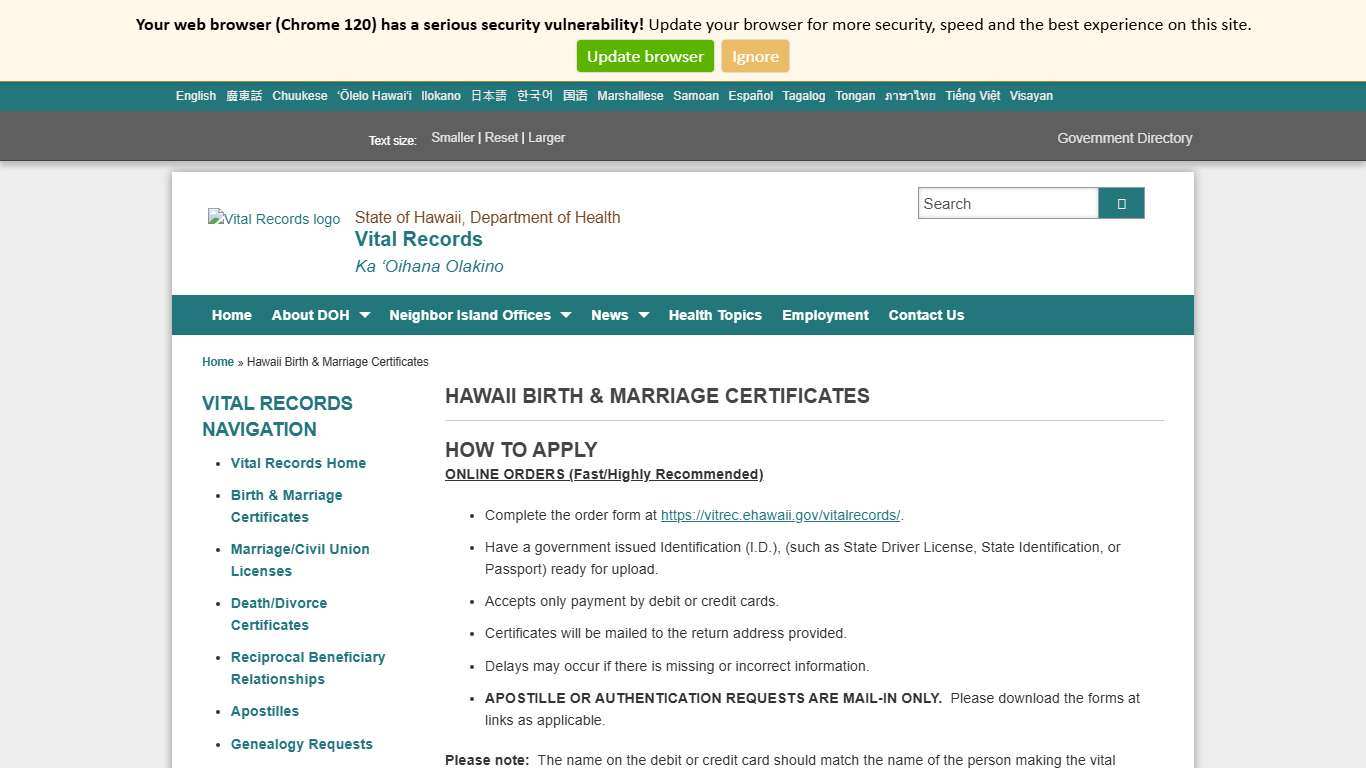 Vital Records | Hawaii Birth & Marriage Certificates