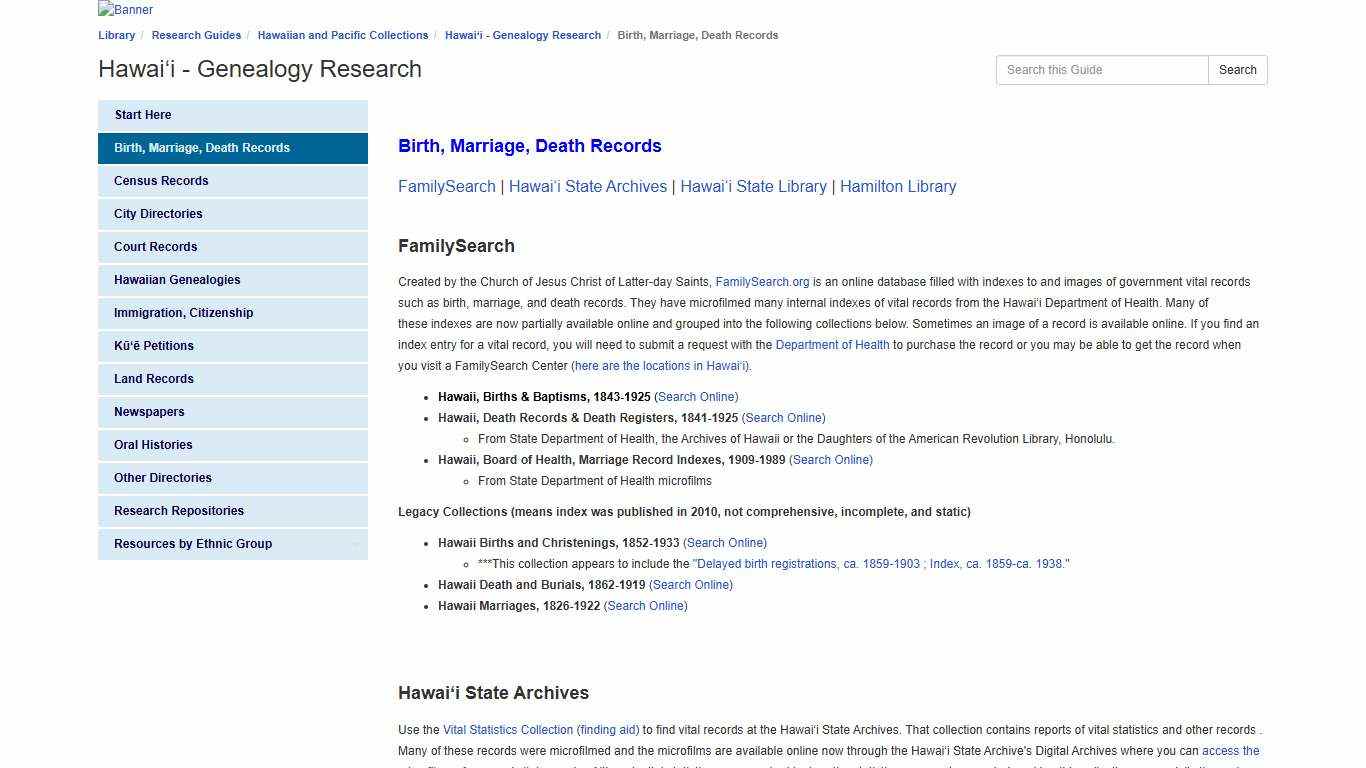 Birth, Marriage, Death Records - Hawaiʻi - Genealogy Research - Research Guides at University of Hawaii at Manoa