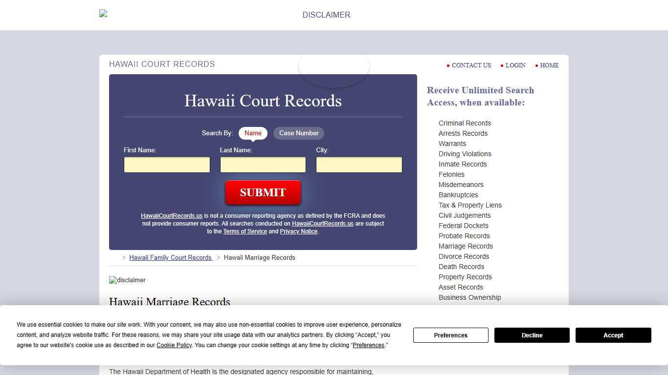 Hawaii Marriage Records Search | HawaiiCourtRecords.us